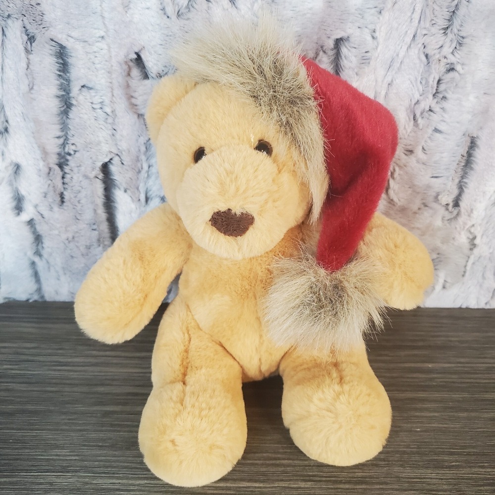 Aurora Brown Bear BARNEY Plush LUXE SOFT Wearing Red‎ Christmas Hat